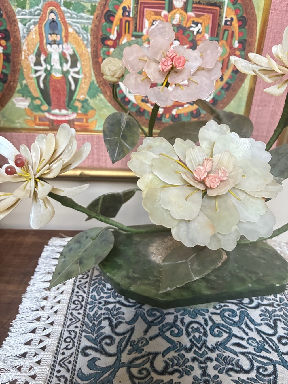 Jade glass Multicolor Stone Flower Sculpture decor accent plant - Picture 3 of 10